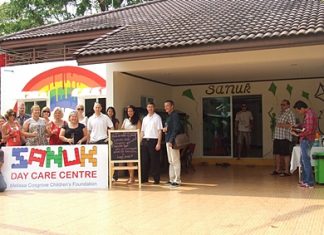 Benefactors and friends gather to celebrate the Sanuk Day Care Centre’s extreme make over.